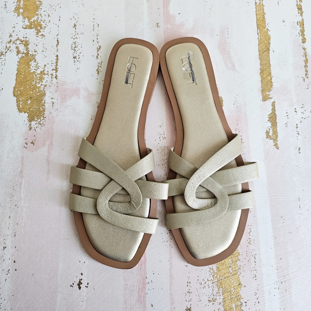 Loft Strappy Genuine Leather Slide Golden Sandals Women Size 11M